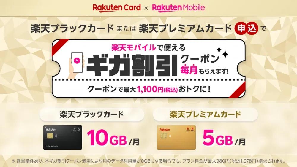 楽天カードプレミアムプログラムの特典で楽天モバイルの「ギガ割引